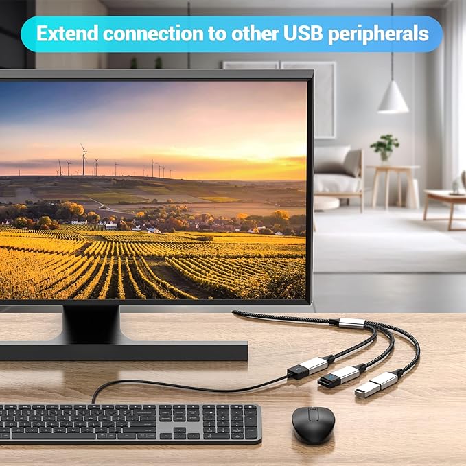 MOGOOD 3 in 1 USB Splitter Cable 1m, 1 Male to 3 Female USB2.0 Adapter, USB Extension Cable for Charging/Data Transfer/Laptop/Mac