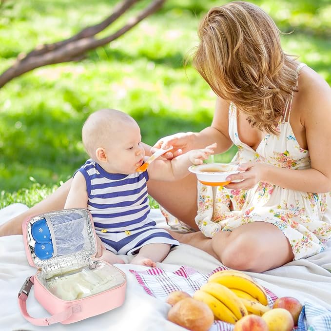 Breastmilk Cooler Travel bag with Ice Pack,Portable Breastmilk Cooler Bag with Buckle Handle,Insulated Breastmilk Storage Bag Cooler,Pink