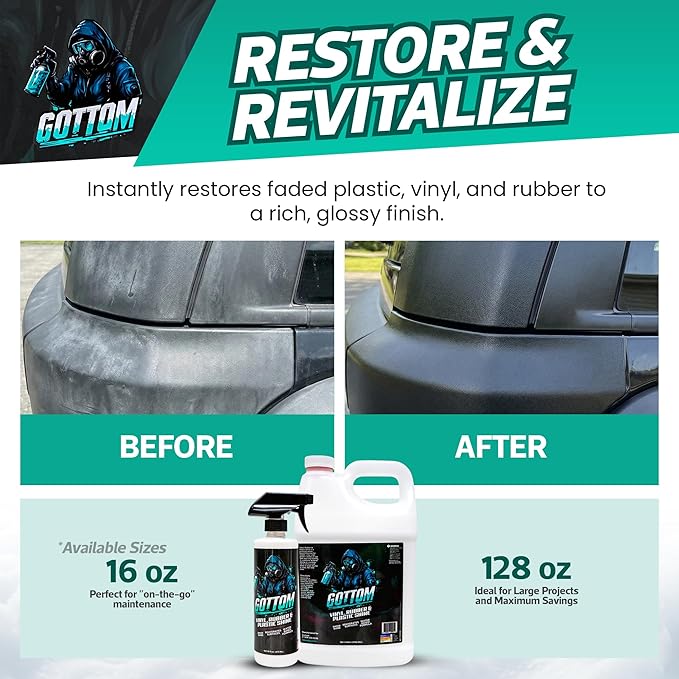 Gottom Vinyl, Rubber & Plastic Shine - 128oz, Cherry Vanilla Scent - VRP Gloss Dressing for Plastic, Car Interior & Tire Dressing, UV Protection, Plastic Restorer, Long-Lasting Gloss Finish