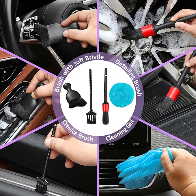 Qydipclin 10pcs Windshield Cleaner Tool, Car Window Cleaning Wash Kit with 4 Reusable Microfiber Pads 1 Spray Bottle and Extendable Handle Auto Glass Wiper Kit, Purple
