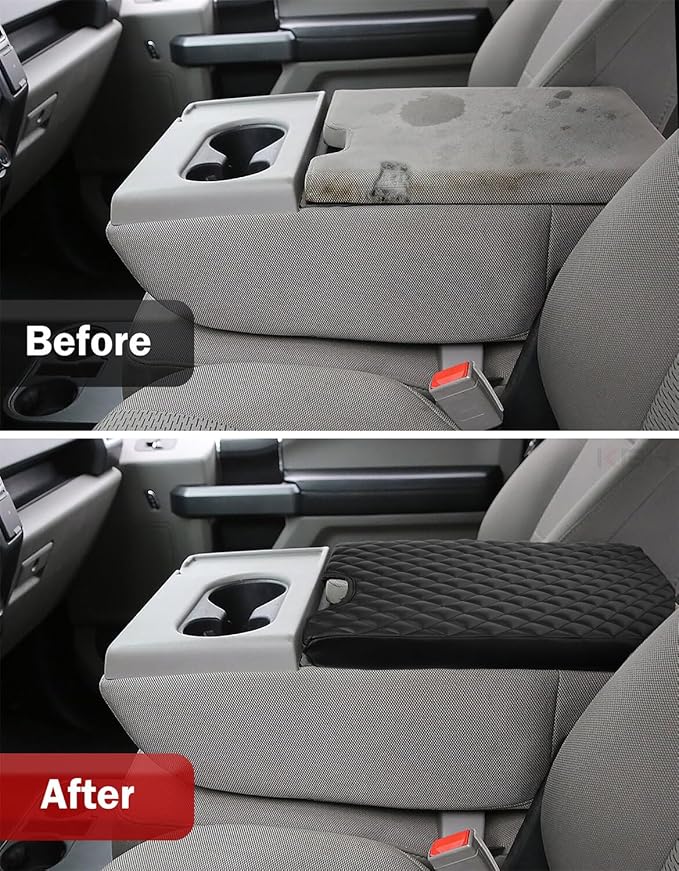 KBH Center Console Armrest Cover for 2015-2025 F150, 2017-2025 F250 F350 F450 F550, with 40/20/40 Jump Seat, Vinyl Leather, Anti-Scratch, Black