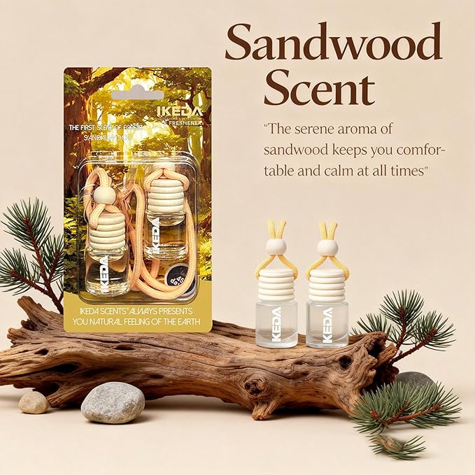 Car Air Freshener 4ml Car Scents | 45-Days Keep Fragrance | Automotive Hanging Diffuser Bottles | Remove Auto Odor Long-Lasting Fresh Air for Home Deodorizer (2pcs, Sandalwood)