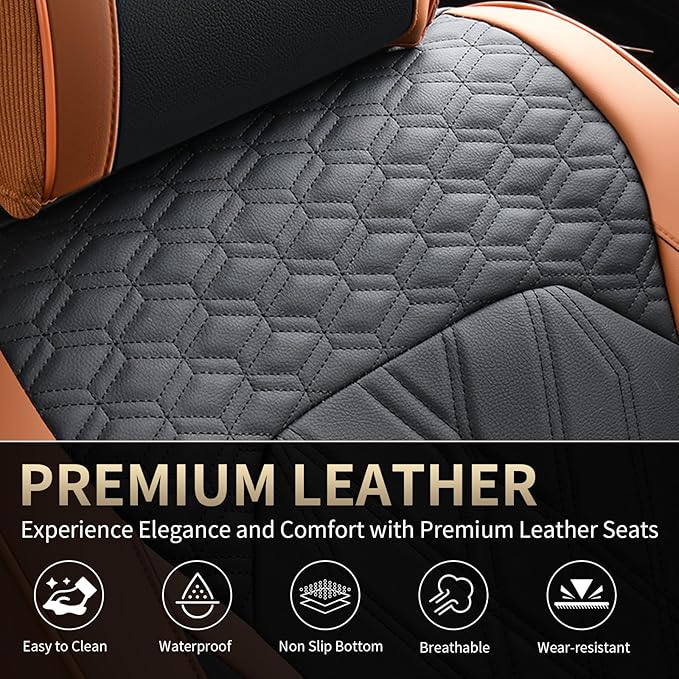 FLORICH Front Seat Covers Leather Seat Covers for Cars Automotive Seat Cover Breathable Waterproof Full Wrapping Edge Car Seat Protector Cover Universal Fit for Most Car Truck SUV, Brown&Black