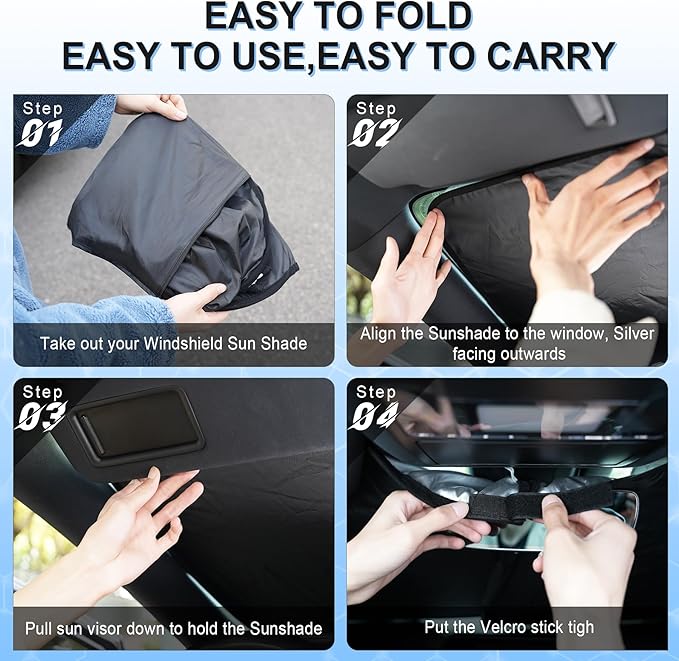SINGARO Universal 300T Car Windshield Sun Shade, Foldable Reflective for Windshield & Window Shades with Overlapping Design, Car Interior Accessories (64.5" L x 33" W)