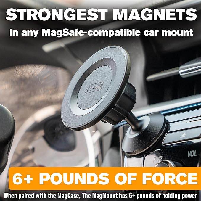 Scooch MagSafe Car Mount Compatible with Any Smartphone [MagMount] Compatible with MagSafe, Strong Magnets, Fully Adjustable Magnetic Car Mount, Sticks to Dashboard, Works Best MagCase