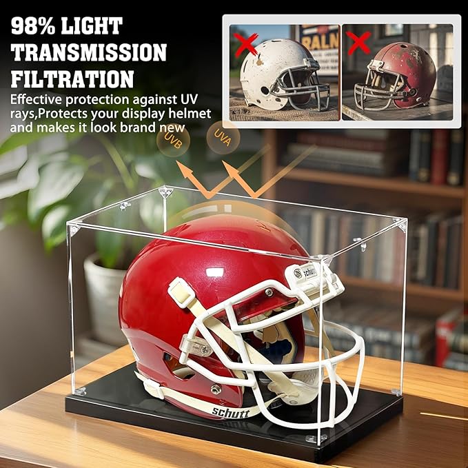 Football Helmet Display Case, Clear Acyrlc Helmet Case Display Case Full Size, UV Protection Case for Football Baseball Motorcycle Helmet, Sports Memorabilia Showcase