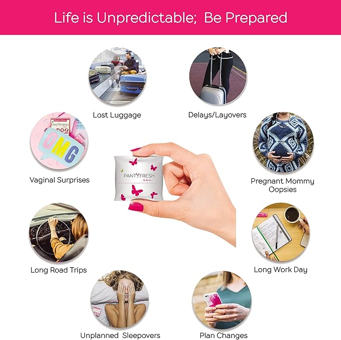 to-Go Panty Kit Includes 4 Items Seamless Thong Underwear Fresh Wipe Pantyliner & Washbag Travel First Period Kit Feminine Hygiene Incontenance Emergency