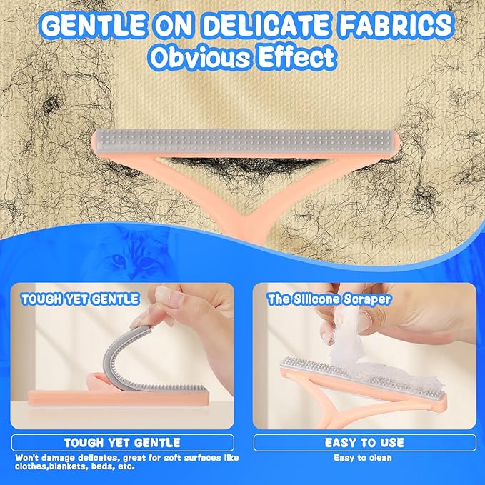 Pet Hair Removal Tool: 6 Pcs Dog Cat Hair Remover - Reusable Pet Hair Remover with Laundry Pet Hair Catcher - Portable Carpet Rake Scraper Fur Removal Tool for Rugs Car Mats Couch Furniture