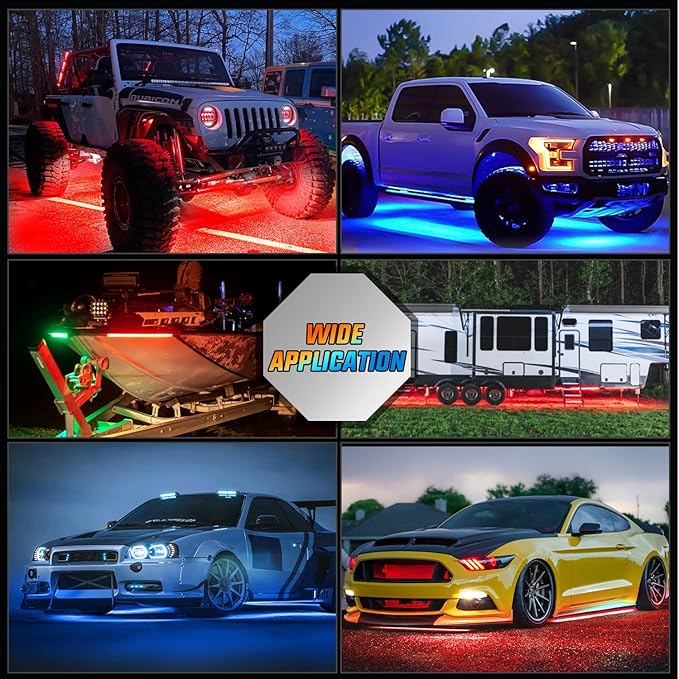Nilight 8Pcs Aluminum Underglow Neon Accent Strip Lights 396 LEDs RGB Door Assist Multi Color DIY Sound Active Function Music Mode with APP and Remote Control Underbody Light Strips for Car Truck RV