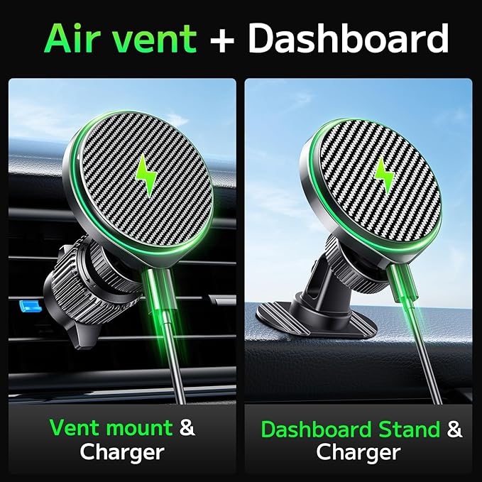Qifutan for 15W Magsafe Car Charger Fast Charging Automotive Ultra Magnetic Car Phone Holder Dashboard Vent Wireless Car Charger Fits for iPhone 15 14 13 12 Pro Max Android Smartphone