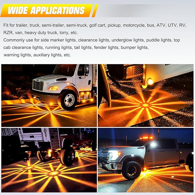 BJZ 10Pcs Amber Watermelon LED Strobe+Constant Marker Lights Dual Function Watermelon-shaped Side Marker Clearance Tail Top Cap Roof Lights for Trailer Truck Semi-trailer Heavy-duty Truck Bus Van