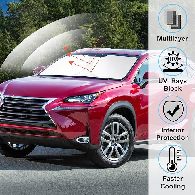Windshield Sun Shade Custom Fit for 2015-2021 Le xus NX300h/NX300/NX200t Accessories Foldable Sunshade Sun Blocker Protect Car from Sun Rays & Heat Damage Keep Car Cooler