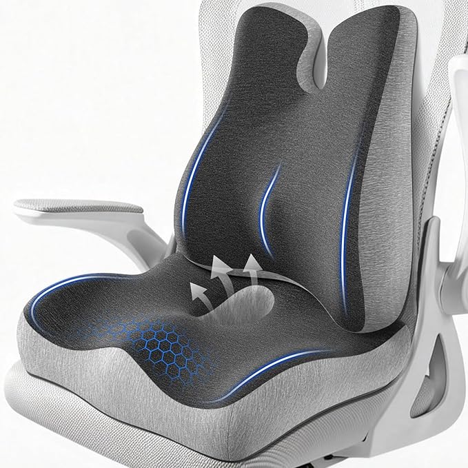 Lumbar Support Pillow for Office Chair,Seat Cushion with Back Support,Office Chair Cushion for Tailbone Pain,Sciatica and Hemorrhoid Relief (Grey)