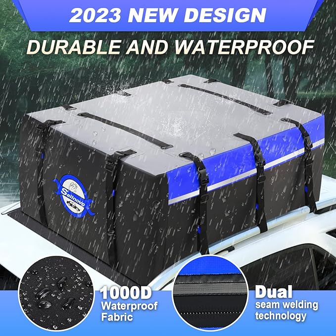 Sailnovo Car Rooftop Cargo Carrier Bag 20 Cubic, PVC Vehicle Soft-Shell Car Top Carrier for Cars with/Without Roof Rack, Waterproof Roof Bag Includes Anti-Slip Mat,10 Reinforced Straps, Blue