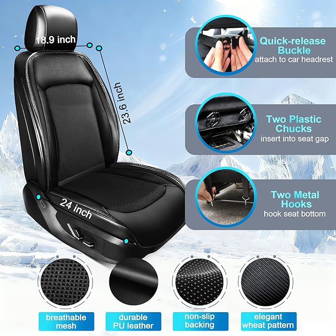 2025 Upgraded 3-in-1 Cooling Car Seat Cover Front Seat, 12V Ventilated Cooling Car Seat Cushion with Massage, Summer Cooling Seat Cover for Car SUV Truck Universal Fit (Black-4)