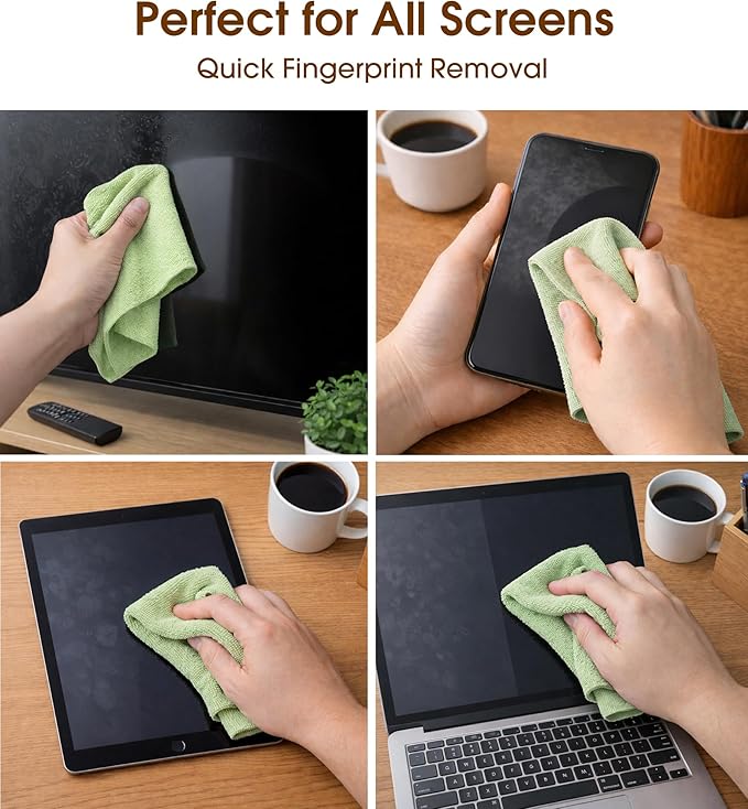 KitchLife Microfiber Cleaning Cloth Roll, 100 Pack - Tear-Away Microfiber Paper Towels, Lint-Free, Reusable, Washable for Kitchen, Car, Dishes, and Sensitive Surfaces (Bean Green)