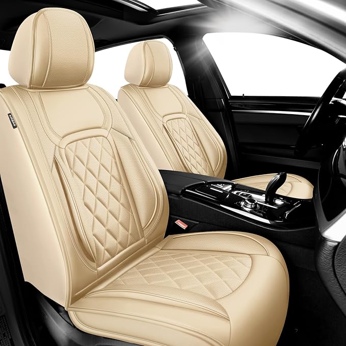 Fit HRV Car Seat Covers Compatible with Honda HRV 2016-2025 2026, Premium Leather Breathable, Wear Resistant, Airbag Compatible, All-Weather Protection & Full Coverage, 2 Front Seat Beige