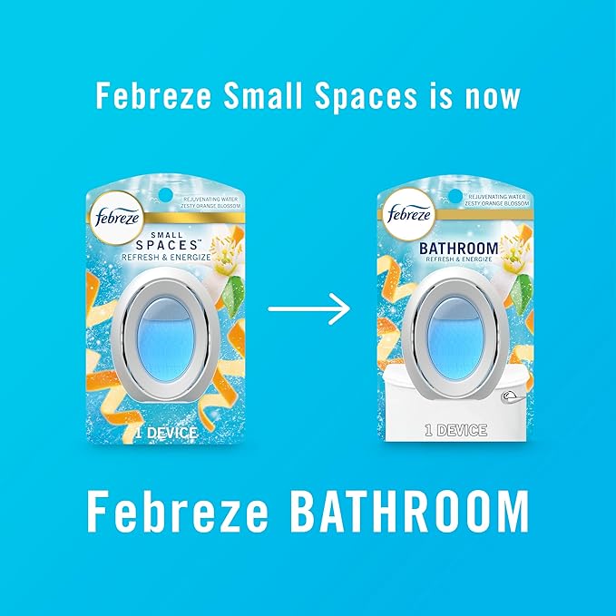 Febreze Bathroom Air-Freshener, Odor-Fighting, Plug In Alternative, Air-Fresheners for Home, Bathroom, & Kitchen, Closet, Pet & Litter Box Odor Fighter, Refresh & Energize Scent, 4ct, (Pack of 2)