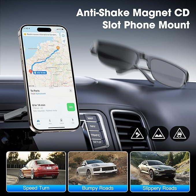 Magnetic Car Phone Holder, 2-in-1 CD Slot and Car Vent Phone Mount, 360°Rotation Tool-Free Installation Magnetic Car Mount for iPhone 17/16/15/14/13/12 Series