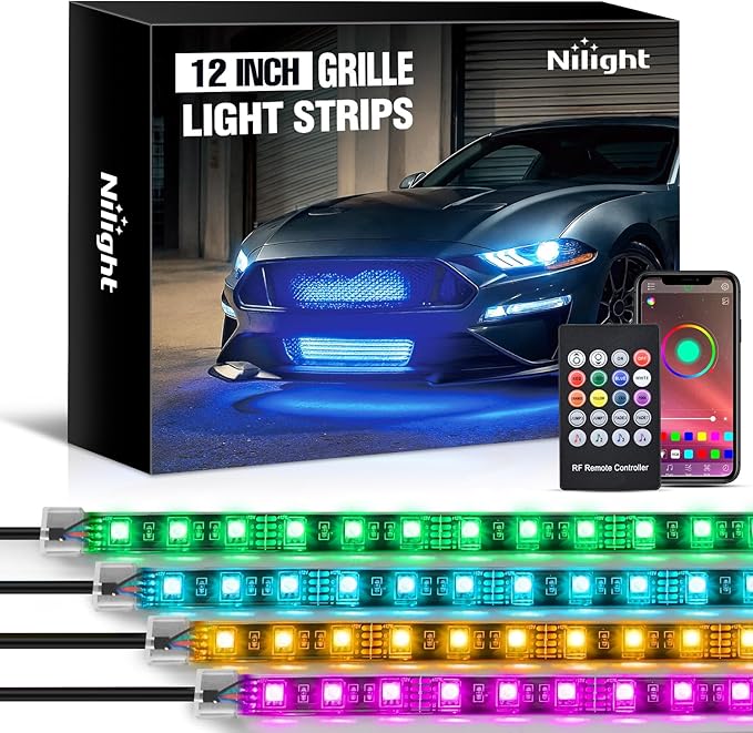 Nilight 4Pcs 12inch LED Grille Lights 72 LEDs RGB Multi Color Exterior Lighting Kit DIY Sound Active Function Music Mode with APP Control and Remote for Cars Van SUV Truck