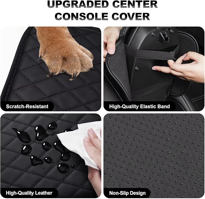 Upgraded Car Center Console Cover Fit for bZ4X Faux Leather Car Armrest Cover Cushion with 2 Storage Bags,Car Armrest Storage Box Interior Accessories(Black)