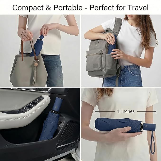 BAODINI Small UV Protection Travel Umbrella Compact for Rain and Sun UPF 50+ Windproof Portable 42 inch Umbrella for Women and Men