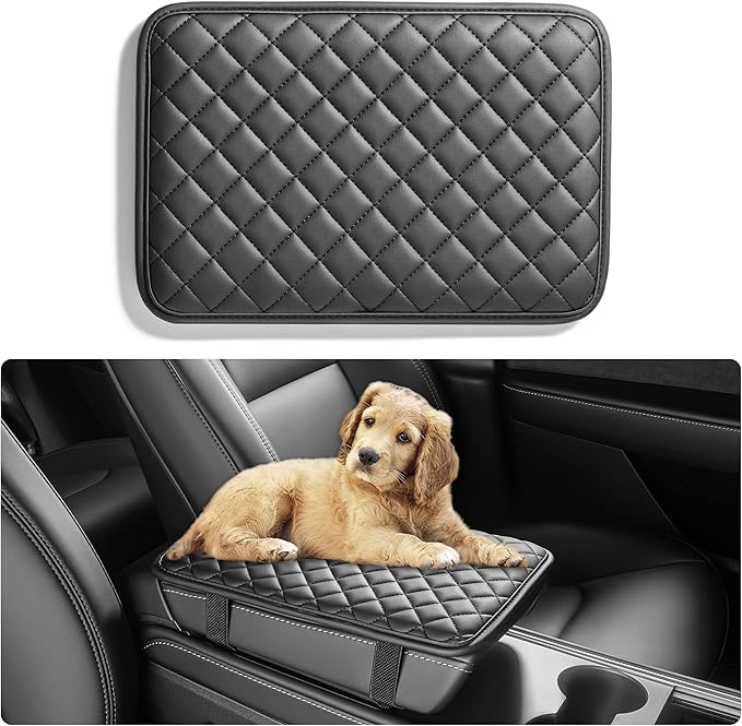 Car Armrest Covers, Vehicle Center Console Cover, Middle Storage Organizer Pads, Dog & Cat Paws Protetor, Nappa Leather, Waterproof, Anti-Slip, Auto Interior Accessories, Black, Size M
