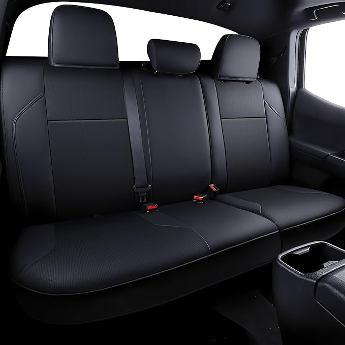 Fit Tacoma Car Seat Covers for Toyota Tacoma 2016-2023 - Upgraded Premium Waterproof & Breathable Leather, Airbag Compatible, All-Weather Seat Cushion Protector (Full Set, Black)