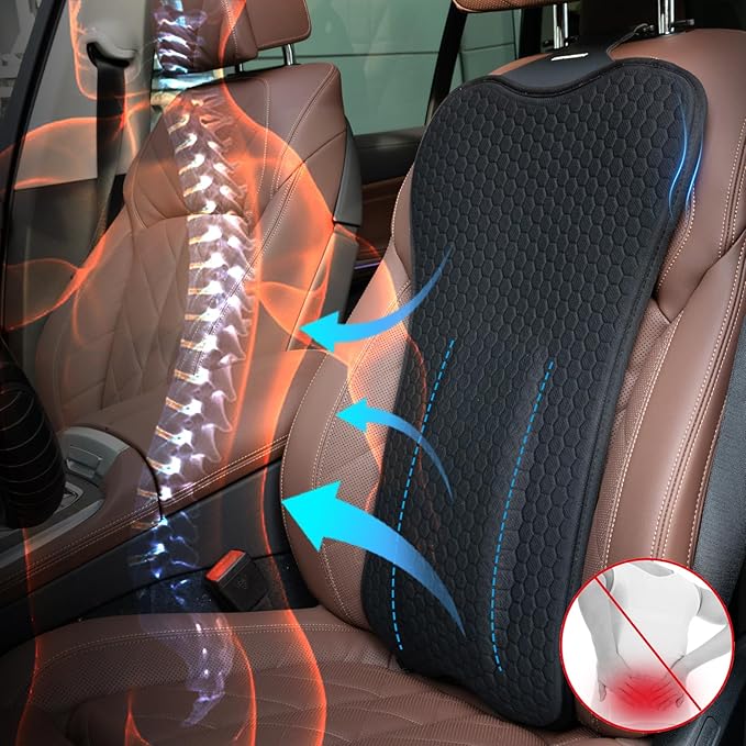 XUKEY Lumbar Pillow Gel Support Pillow Back Support Cushion,Gel Lumbar Support Pillow Relief Back Sciatica Pain for Car Seat Cushion,Car Seat Lumbar Support with Adjustable Straps Improve Posture