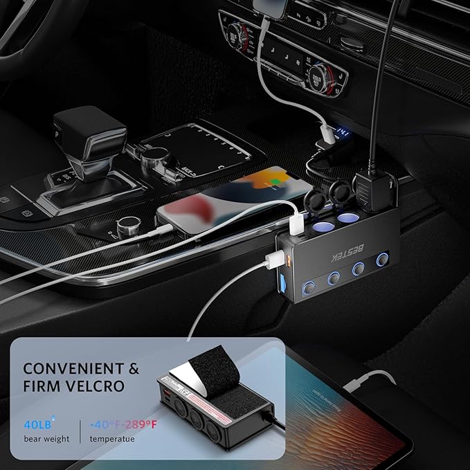 BESTEK 180W Cigarette Lighter Splitter, 3-Socket Car Cigarette Lighter with PD36W/65W and QC3.0 18W Ports, Cigarette Lighter Adapter, LED Voltage Display for Dash Cam, GPS, iPad/Laptop/Phone