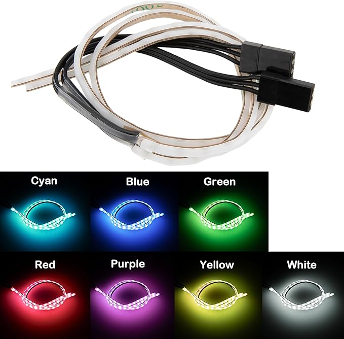 MEUS RACING RC LED Strip Colored Light Strip Flexible Cuttable for TRX4M SCX24 1/24 1/18 RC Crawlers Upgrade (Multiple Modes)