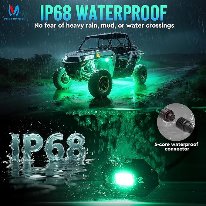 MICTUNING C1 4 Pods RGBW LED Rock Lights - Multicolor Underglow Neon Light Kit with Bluetooth Controller, Music Mode