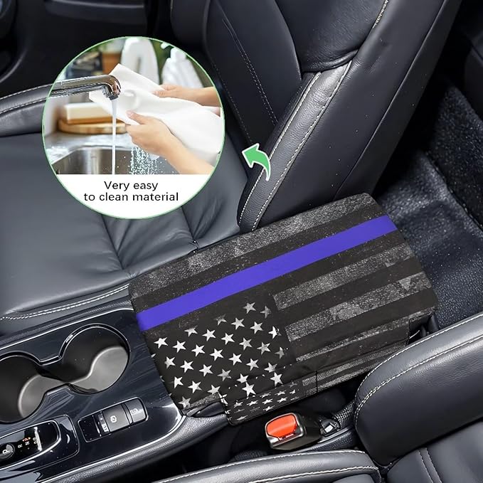 Tupalatus Police Flag Car Console Cover Washable Car Center Console Replacement Accessories Interior Protection Breathable Easy Installation Universal Fit for Car SUV Trucks