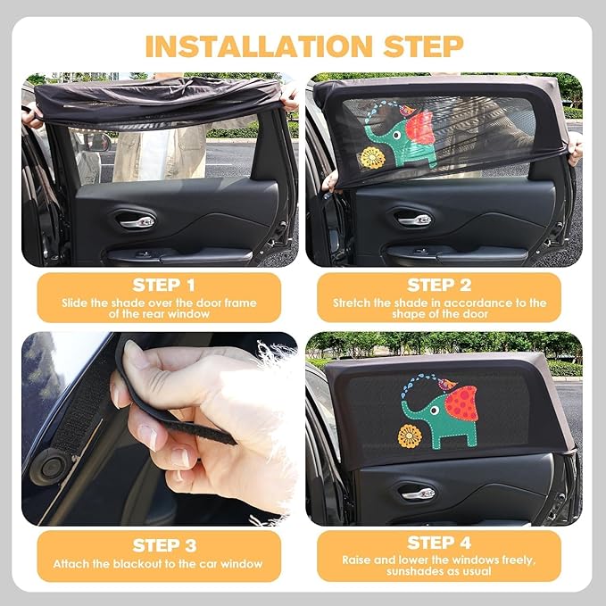 Car Window Shades for Baby, 2 Pack Car Sun Shades with UV Protection, Universal Fit Stretchable Side Window Sunscreen Sun Shades, Rear Window Shades for Kids 21.7 * 39.4 inches