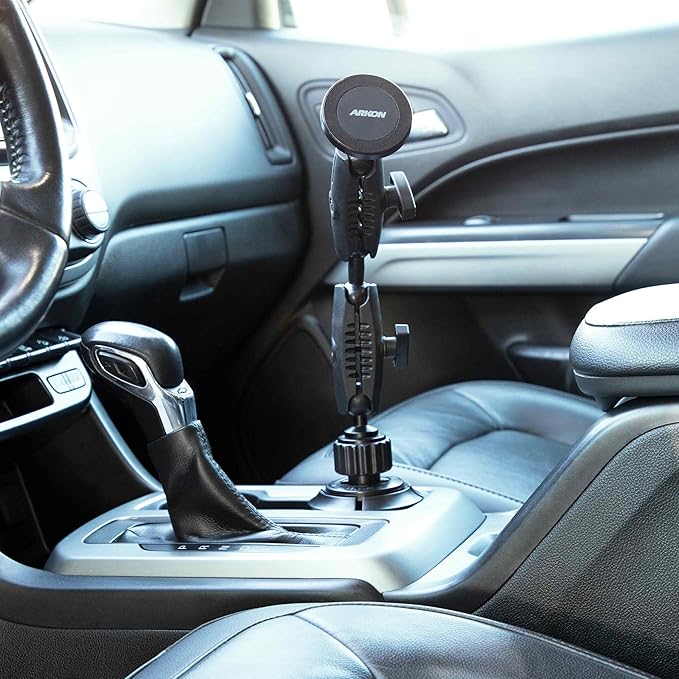 ARKON Mounts Magnetic Phone Holder with Cup Holder Mount and Dual 25mm Shaft Arm, Compatible with MagSafe-Style Attachment, Phone Mount for Cars SUVs and Trucks