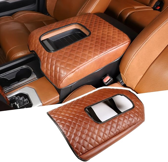 LLKUANG Car Center Console Armrest Cover Pad Fit for Toyota Tundra 2007-2021 Waterproof Leather Seat Armrest Box Cushion Pad Protector (Brown)