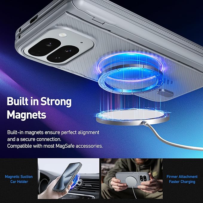 Poetic Revolution Flex Case for Google Pixel 10 Pro Fold, [Foldable Kickstand][Hinge Protection][MagSafe Compatible], Shockproof Slim Pixel 10 Pro Fold Cover with Built-in-Screen Protector, Gray