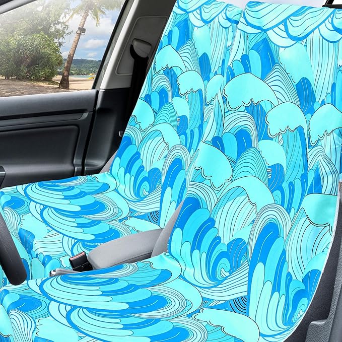 2 Pack Car Seat Towel Covers with Storage Bag 63 x 32 Inch Athletic Running Towel Seat Sweat Washable Non Slip Cover Gift for Car Outdoor Sport Activities (Waves)
