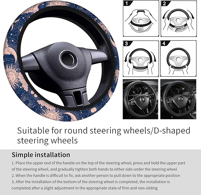Car Steering Wheel Cover, Universal 15 Inch Neoprene Non-Slip Steering Wheel Covers, Funny Car Accessories for Women Men Fit Auto, Suvs, Truck Cute Blue Magic Universe