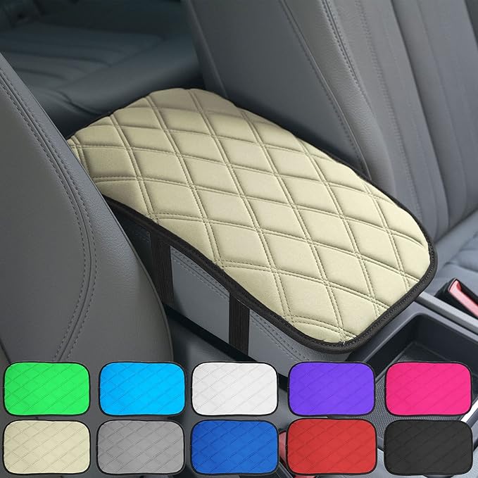 FH Group Neosupreme Beige Diamond Pattern Center Console Pad – Water-Resistant Armrest Cover Protector for Cars, SUVs & Trucks