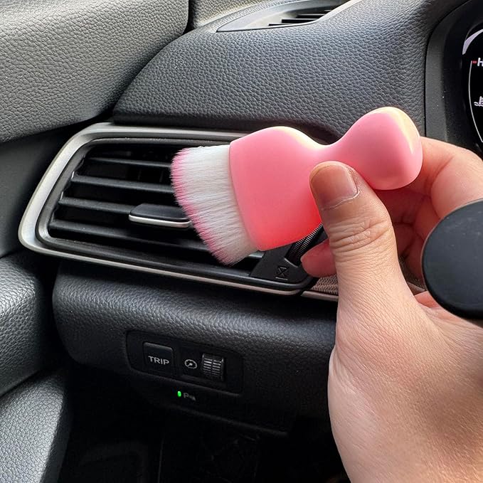 Car Detailing Brush, Soft Bristle Cleaning Brush, Scratch-Free Auto Duster Tool for Dashboard, Air Vents, Leather & Interior Cleaning (Pink)