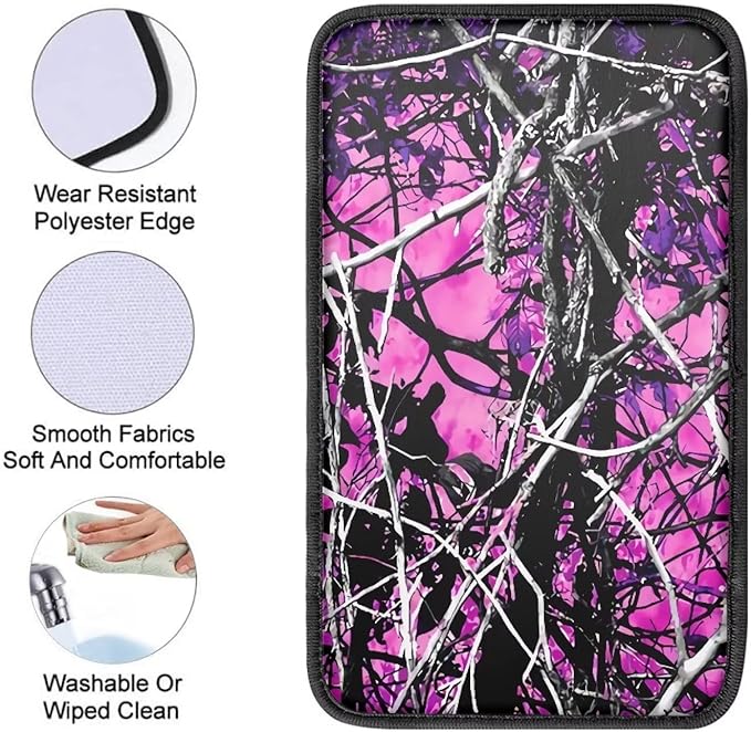 Suobstales Pink Camo Print Car Center Console Armrest Cover Fashion Armrest Cushion Cover Pad Auto Car Interior Decorative Accessories Universal Fit Sedan Truck SUV