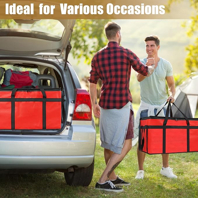 PEASUG Insulated Bags for Food Delivery, XXXL Pizza Delivery Bags, Large Capacity Cooler Bag Keep Food Warm for Grocery Shopping and Catering, Foldable, Heavy-Duty (Red)