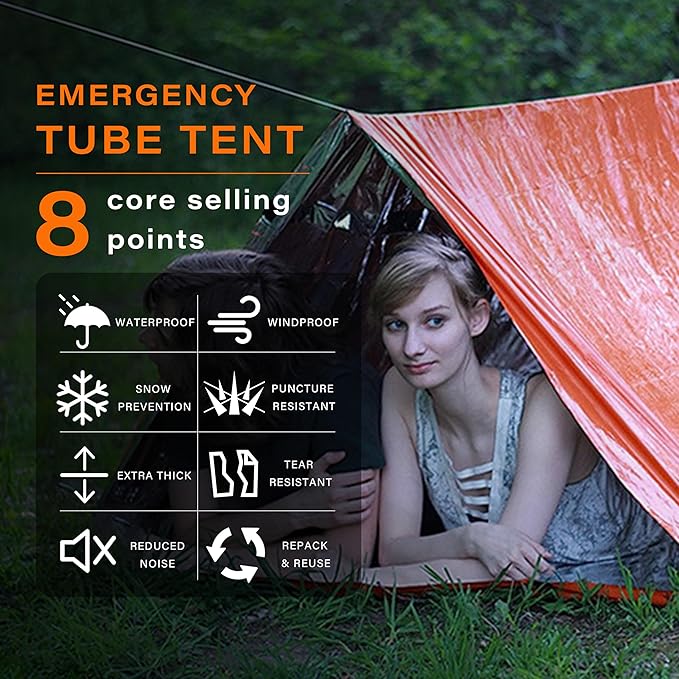Emergency Survival Tent Shelter, 1 or 2 Person Emergency Tent with Emergency Whistle Emergency Shelter,Life Tube Tent for Camping,Hiking, Backpacking