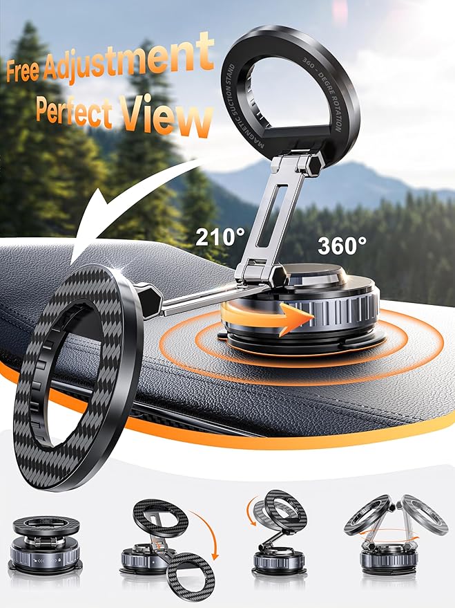 snanlen 2026 Upgraded Car Phone Holder for Magsafe [108LBS Strongest Suction] 360° Adjustable Vacuum Magnetic Phone Holders, Cell Phone car Mount for iPhone 17 Pro Max 16 15 14 13 12 Air Plus