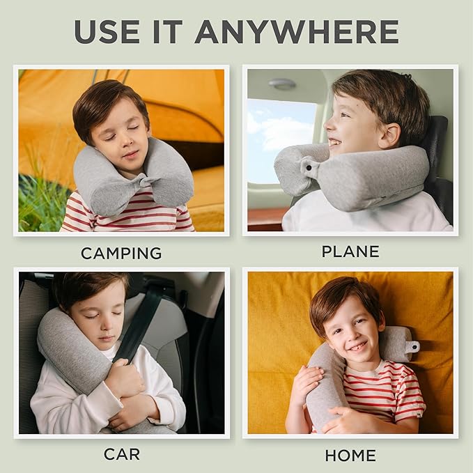 Dot&Dot Twist Memory Foam Kids Travel Pillow for Airplanes - Neck Pillows for Travel, Sleeping - Airplane Pillow for Neck Support, Chin, Lumbar, Leg - Adjustable Neck Pillow for Car Seat
