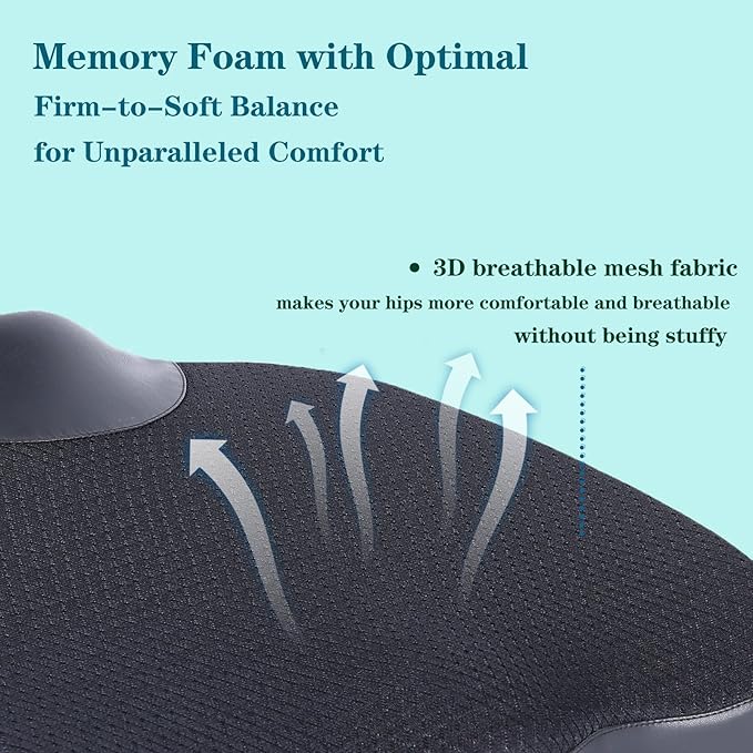 Decompression Cushion, Comfort Memory Foam Seat Cushion for Car Seat Drivers, Tailbone (Coccyx) Pain Relief Cushion, Office Chair Cushion (Black)