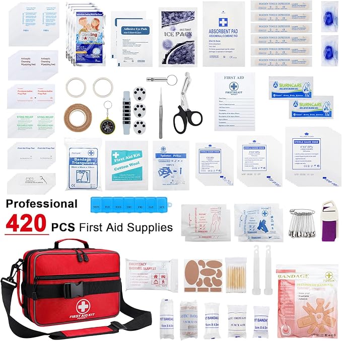 Poygik Premium 420 Piece Large First Aid Kit for Home, Car, Travel, Camping, Truck, Hiking, Sports, Office, Vehicle & Outdoor Emergencies - Emergency Medical Kits, Businesses & Home Medical Supplies
