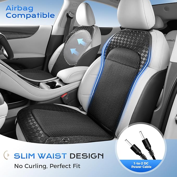 Coverado Cooling Car Seat Cushion, 12V-24V Ventilated Seat Pad with 8 Turbo Fans, 3-Speed Adjustable Dual Blowing & Suction Cooling Cushion, Universal Fit for Car SUV Truck Van All Vehicles, Black
