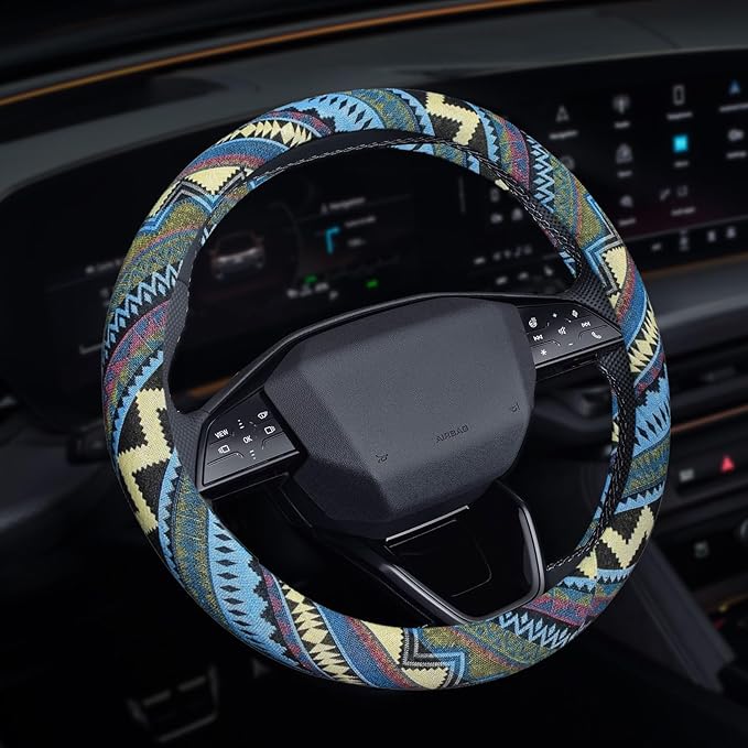 Boho Steering Wheel Cover, Steering Wheel Cover Women, 15 inch Hippie Style Protector Covers, Universal Ethnic Flax Cloth Car Accessories Universal for SUV Van Truck (Hippie-H)